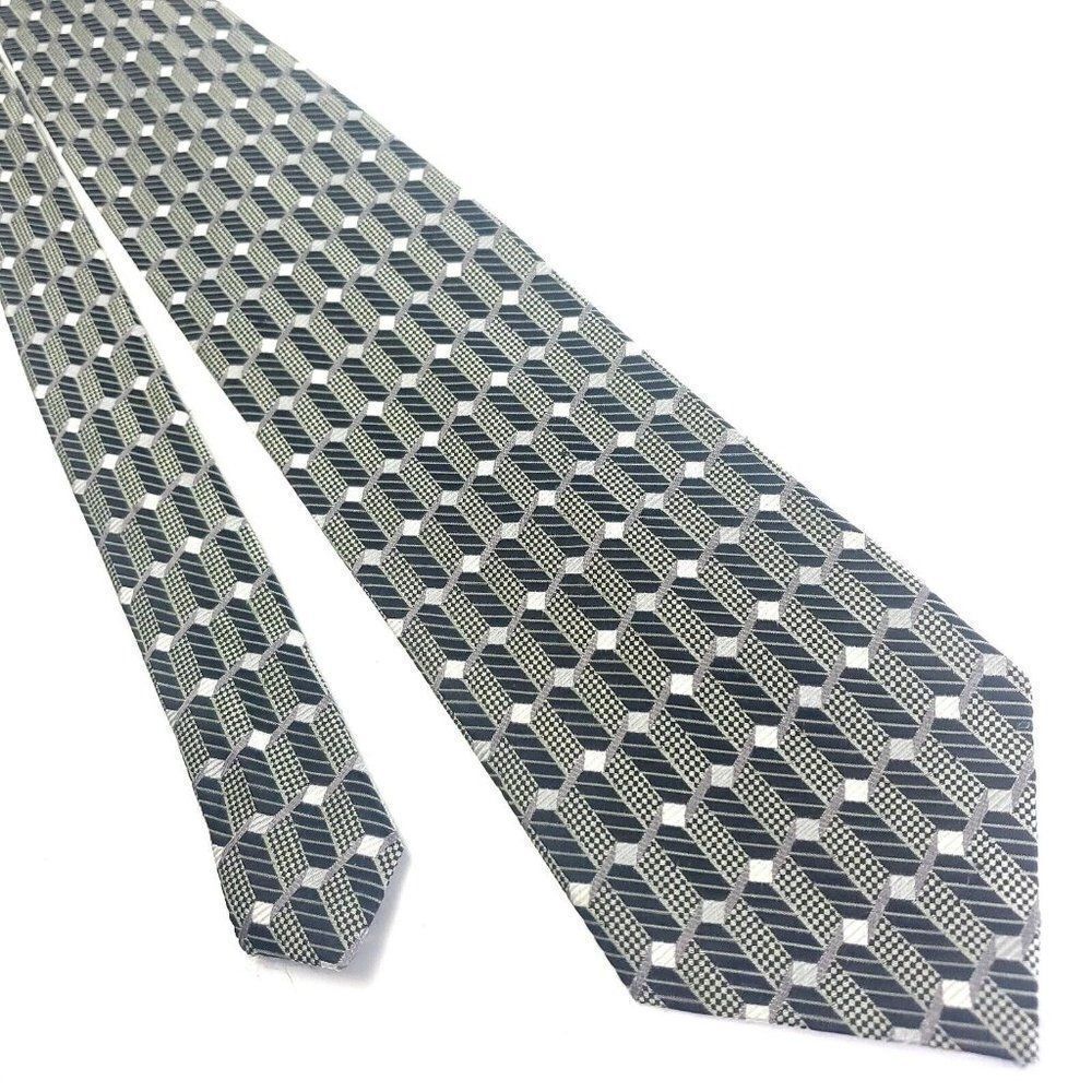 Roberto Villini Gray Silk Tie Woven‎ Geometric Micro Check